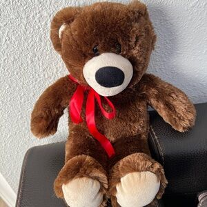 Adorable Brown Plush Teddy Bear With Red Bow